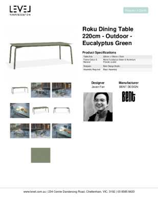 Tear Sheet: Roku Dining Table 220cm - Outdoor - Eucalyptus Green