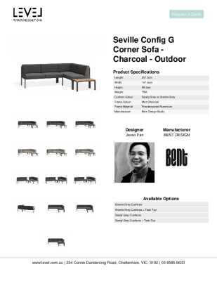 Tear Sheet: Seville Config G Corner Sofa - Charcoal - Outdoor