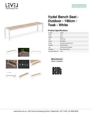 Tear Sheet: Vydel Bench Seat - Outdoor - 190cm - Teak - White