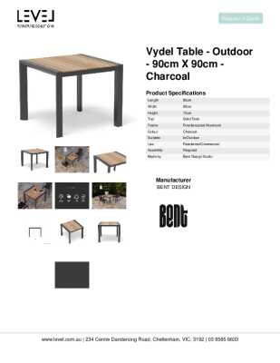 Tear Sheet: Vydel Table - Outdoor - 90cm x 90cm - Charcoal 