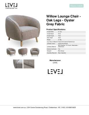 Tear Sheet: Willow Lounge Chair - Oak Legs - Oyster Grey Fabric