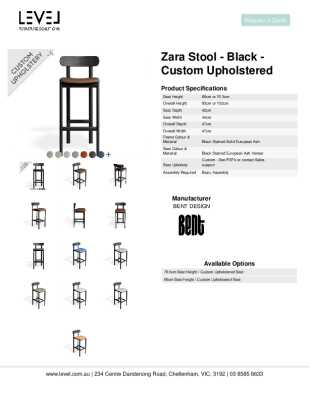 Tear Sheet: Zara Stool - Black - Custom Upholstered