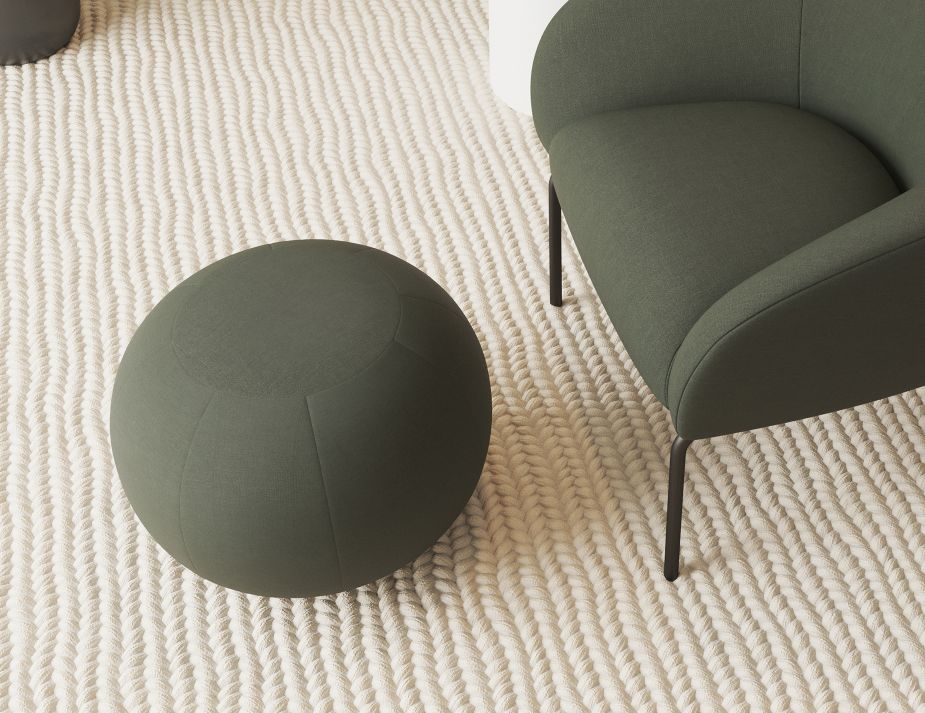 Round green ottoman.