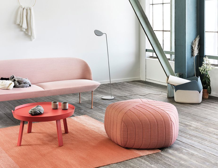 Pink living room ottoman.
