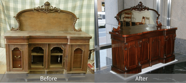 Before and after restoring vintage furniture.