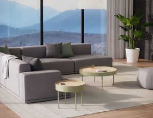 Tao Round Side Table Natural Ash Tabletop Dusty Green Base