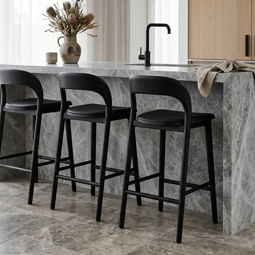 Black Upholstered Kitchen Stool