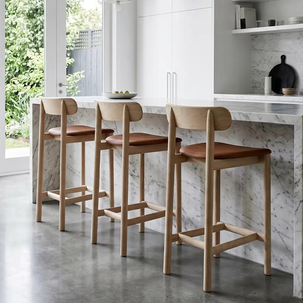 Upholstered Wooden Natural Bar Stool