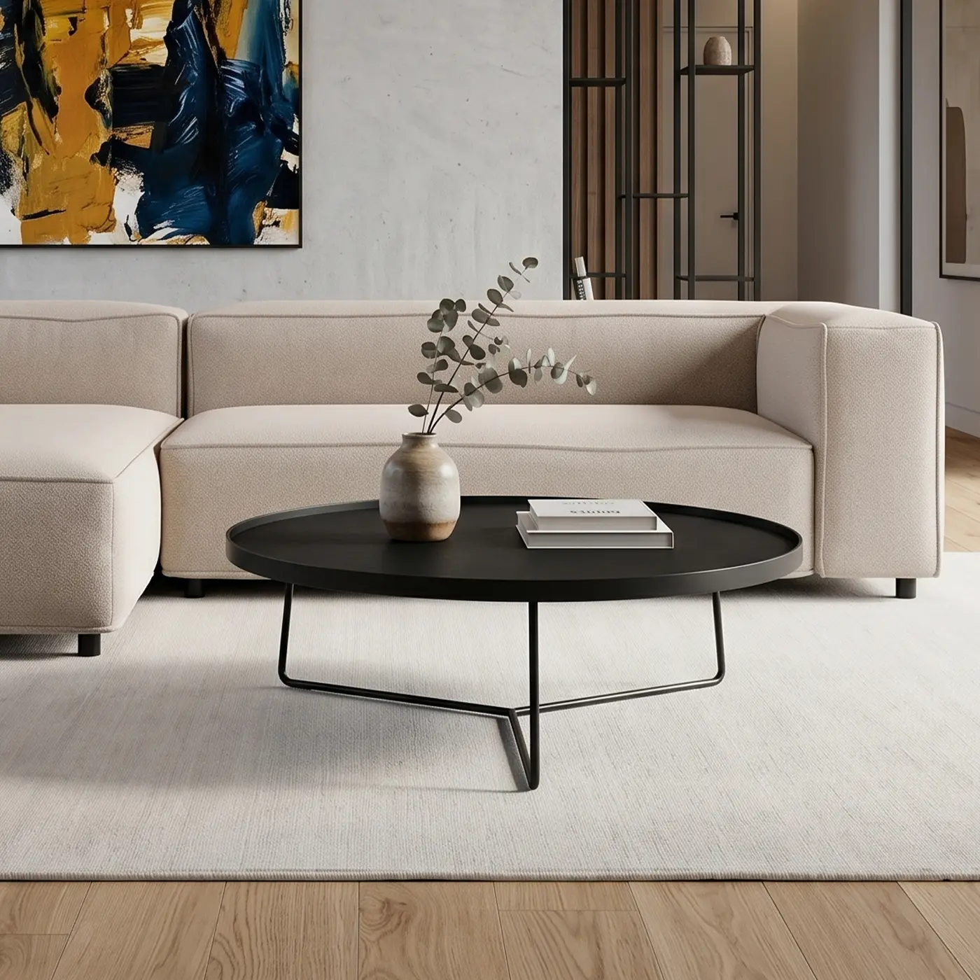 Large Black Round Coffee Table