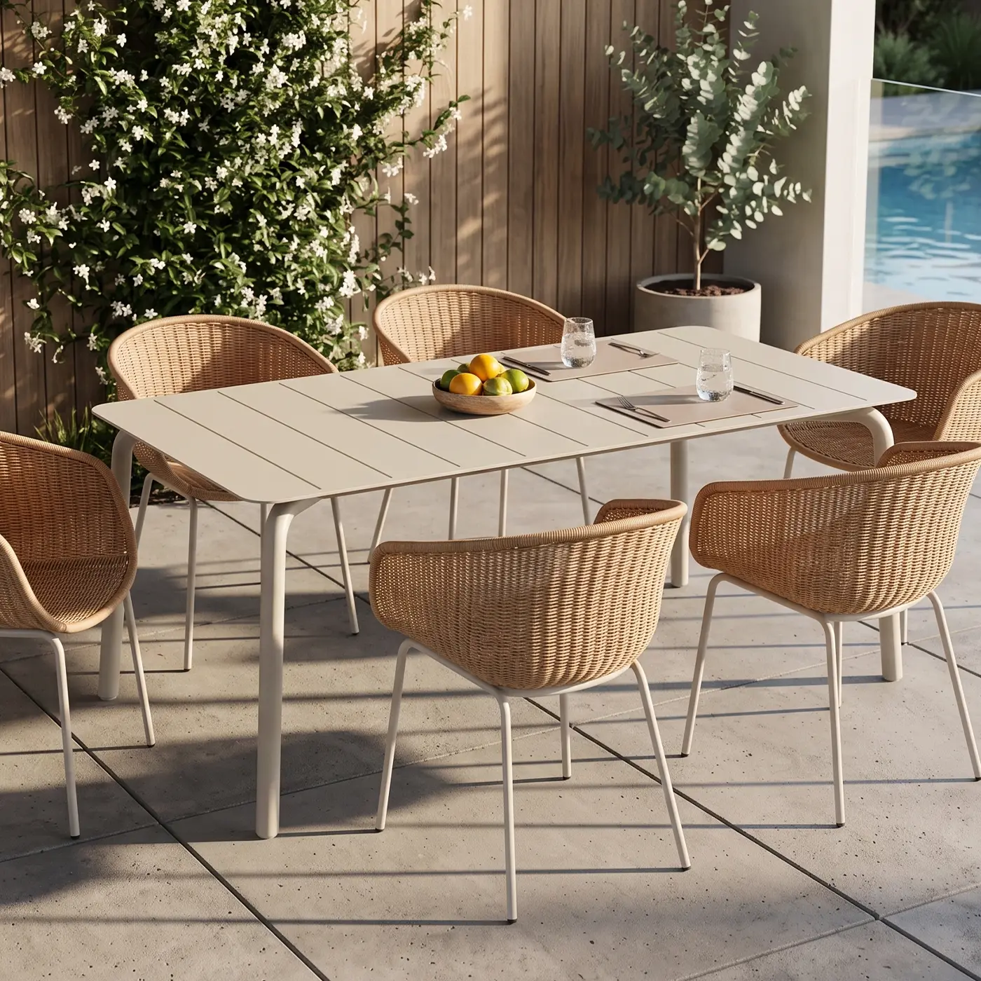 6 Seater Modern Outdoor Dining Table in Aluminum