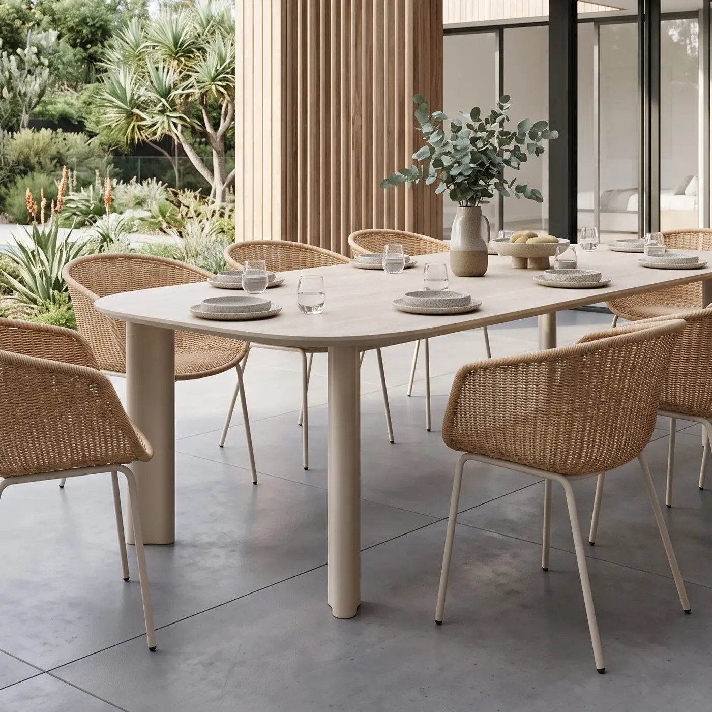 Outdoor Latte Ceramic Dining Table