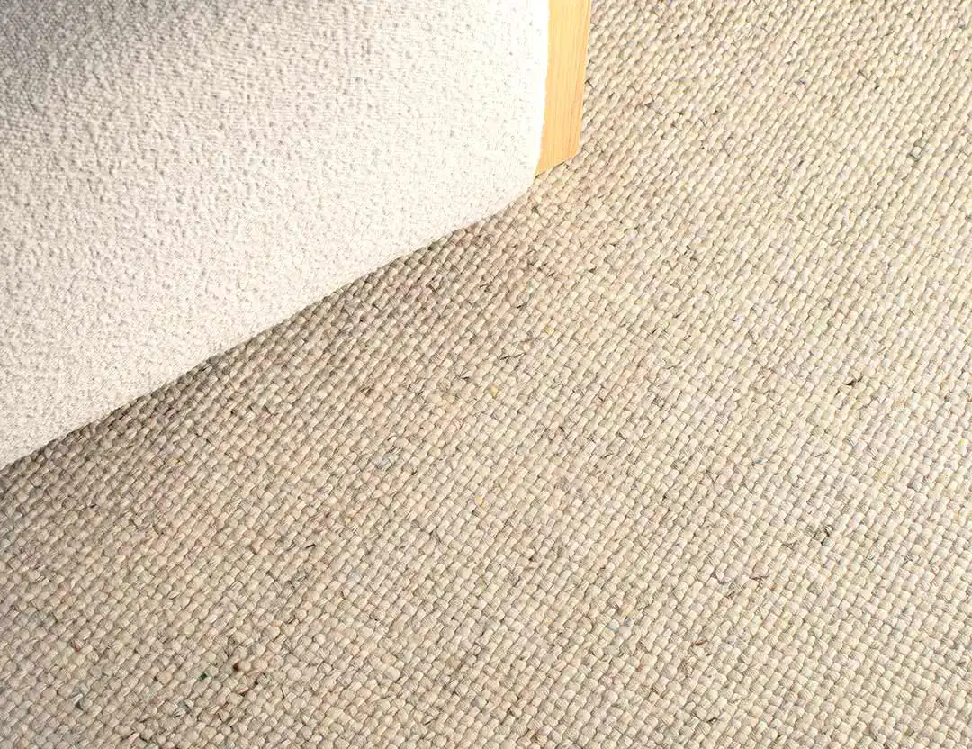 Navajo Wool Rug in Linen beige with cream lounge chair