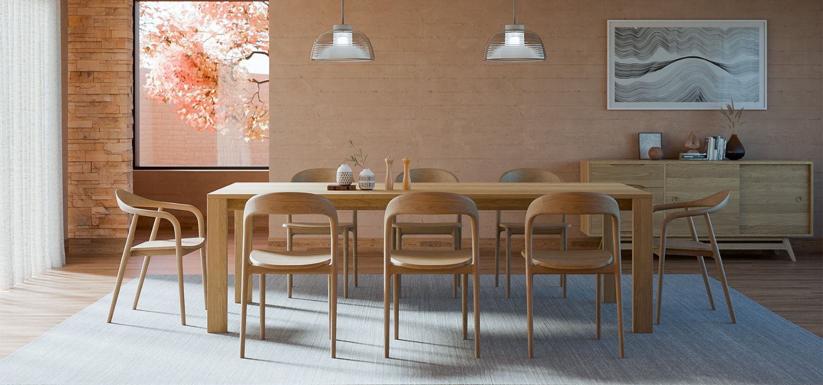 25% off Selected Dining | Limited time only | Scandinavian room with sofa, dining table & kitchen