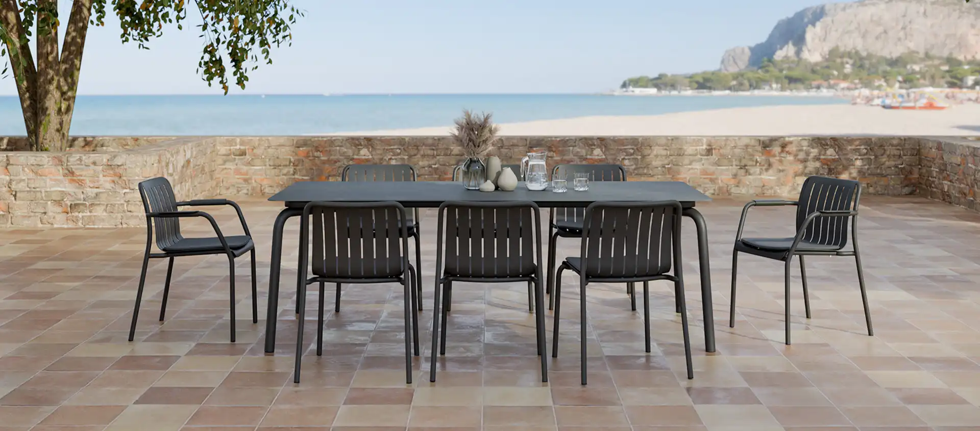 Charcoal Grey Dining Table and Bench Seat