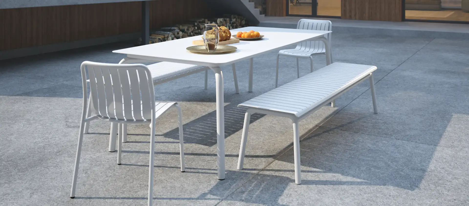 White Roku Bench Seat with Back