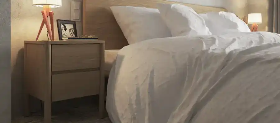 Rest deeply in a serene retreat shaped by soft curves and warmth