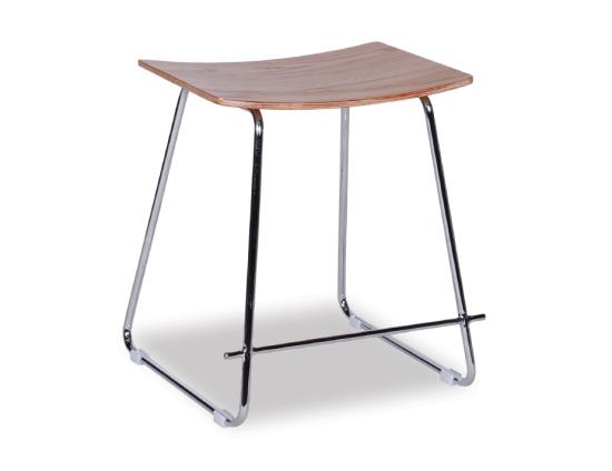 Hudson Modern Low Stool Chrome Frame Natural Oak Seat