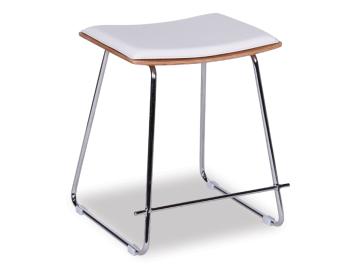 Hudson Modern Low Stool Chrome Frame White Upholstered Seat