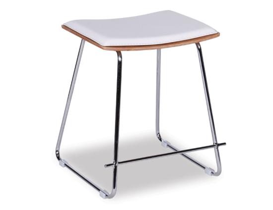 Hudson Modern Low Stool Chrome Frame White Upholstered Seat