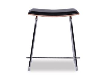 Hudson Modern Low Stool Chrome Frame Black Upholstered Seat