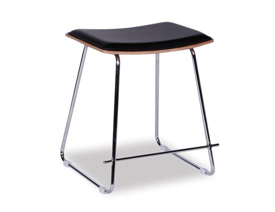 Hudson Modern Low Stool Chrome Frame Black Upholstered Seat