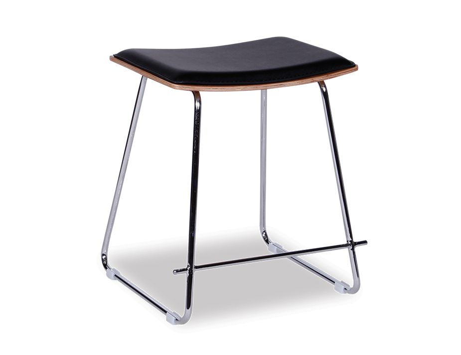 Yvonne Y Potter Low Stool Chrome Frame Black Padded Seat1