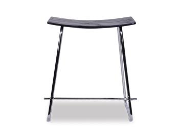 Hudson Modern Low Stool Chrome Frame Black Upholstered Seat