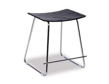 Hudson Modern Low Stool Chrome Frame Black Upholstered Seat