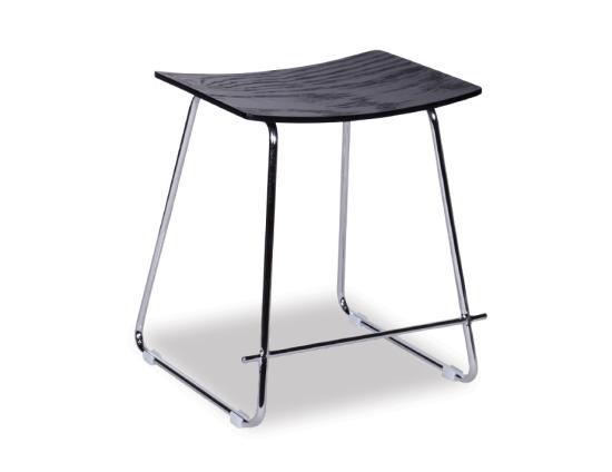 Hudson Modern Low Stool Chrome Frame Black Upholstered Seat