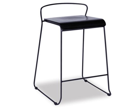 Krafter Black Wooden Bar Stool Matt Black Frame