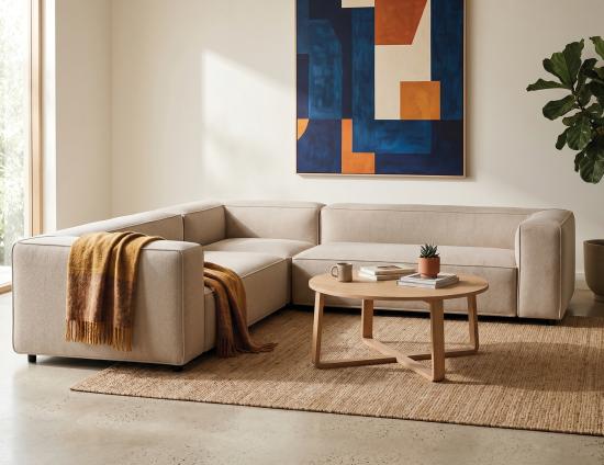 Woooden Coffee Table And Nolia Corner Sofa