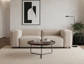Alora Round Coffee Table - Medium - Walnut Veneer American Ash Tabletop - Black Legs