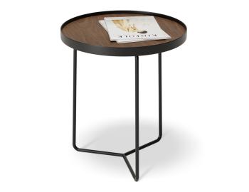 Alora Round Side Table Walnut Veneer American Ash Top Black Legs