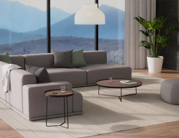 Alora Round Side Table Walnut Veneer American Ash Top Black Legs