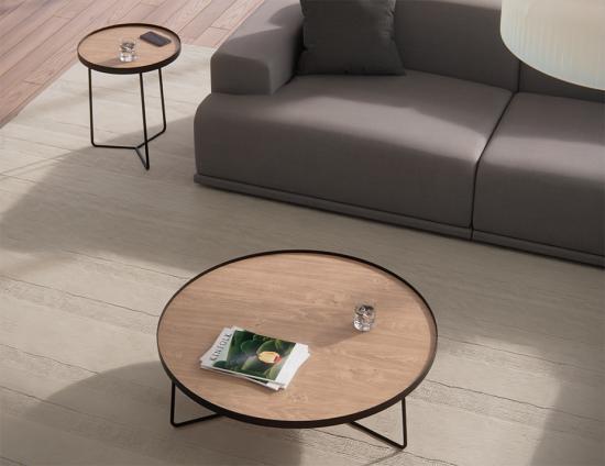 Alora Round Coffee Table - Large - Natural European Oak Tabletop - Black Legs