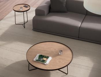 Alora Round Coffee Table - Medium - Natural European Oak Tabletop - Black Legs