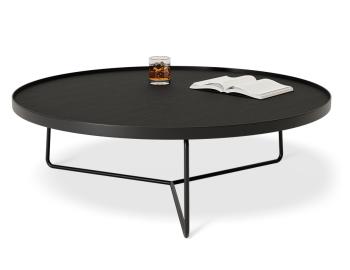 Alora Round Coffee Table - Large - Black American Ash Tabletop - Black Legs