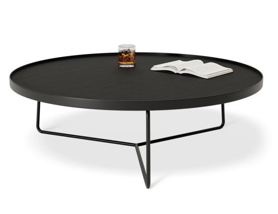 Alora Round Coffee Table - Large - Black American Ash Tabletop - Black Legs