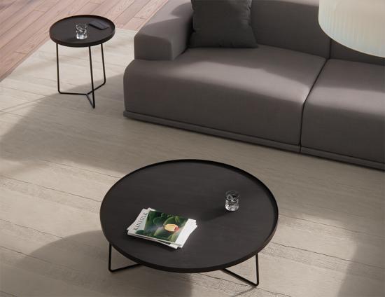 Alora Round Coffee Table - Large - Black American Ash Tabletop - Black Legs