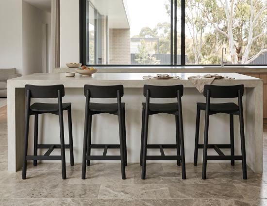 Black Bar Stool Marble Kitchen