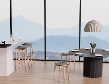 Andi Wooden Bar Stool Backless Natural Upholstered Seat