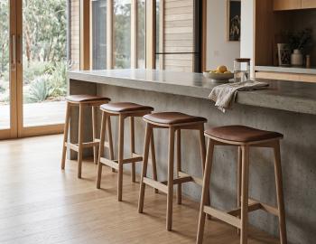 Andi Wooden Bar Stool Backless Natural Upholstered Seat