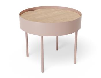 Tao Round Side Table Natural Ash Tabletop Dusty Pink Base 