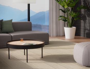Tao Round Coffee Table - Natural Ash Tabletop - Black Base 