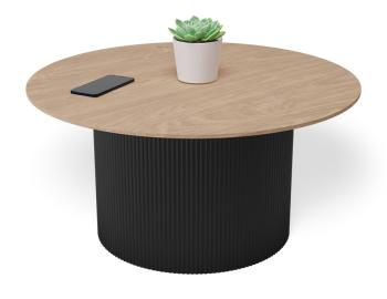 Mimi Round Coffee Table - Natural Ash Tabletop - Black Base