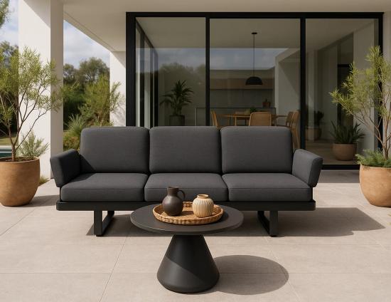 Delmar Config A - Outdoor Modular Sofa - Charcoal - Granite Grey Cushions