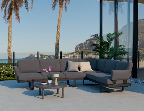Delmar Config E - Outdoor Modular Sofa - Charcoal - Granite Grey Cushions