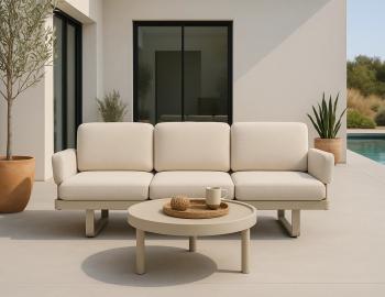 Delmar Config A - Outdoor Modular Sofa - Latte - Husk Cushions