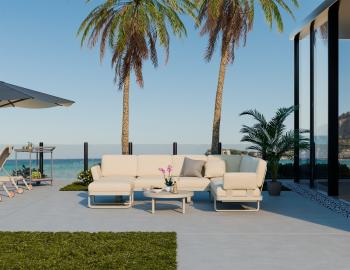 Delmar Config F - Outdoor Modular Sofa - Latte - Husk Cushions