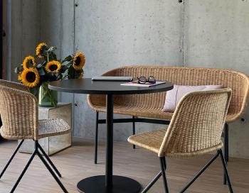 Clara Indoor Bench / Charcoal Frame / Natural Rattan Slimit Seat